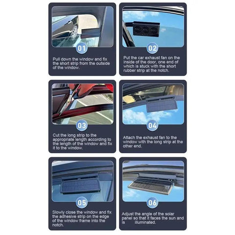 Step-by-step installation guide for Solar Powered Car Exhaust Fan Rapidly Flushes Out Stove Hot Cabin Air.