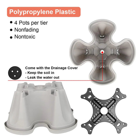 Polypropylene component of Five Tier Vertical Planter Tower With Wheels For Easy Mobility And Space Saving Indoor Outdoor Garden Pots