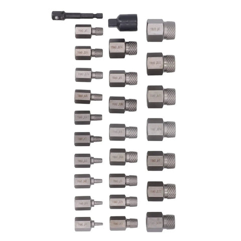 Heavy Duty 27 Piece Screw Extractor Set Made From Tough Molybdenum Steel Bolt Removal Kit With Hex Head And Left Hand Thread For Damaged Fasteners Repair Jobs, 27-piece set