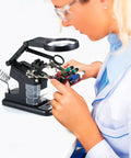 Person using USB Electric Soldering Clamp With 10 LED Magnifying Desk Lamp For Electronics Repair Adjustable Third Hand Tool