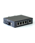 Unmanaged 5-Port PoE Industrial Ethernet Switch With 4 PoE Ports, 10/100Mbps, black metal housing, rear view