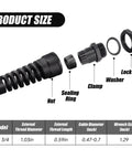 Exploded view of Durable Nylon Cable Gland Waterproof IP68 With Strain Relief For Three Quarters Inch Cables NPT Three Quarters Inch