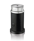Front view of Aeroccino 3 Milk Frother For Hot Foam And Cold Froth, Easy One Step Operation, A Solid Home Coffee Setup Accessory For Lattes And Cappuccinos, Black And Steel Finish.