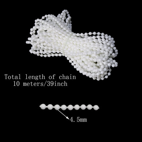 Bead Chain Repair Kit For Window Blinds And Shades, 10 Meter White Plastic Bead Chain With 10 Connectors, close-up view with size details