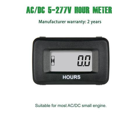 Digital AC DC Hour Meter 5V to 277V Waterproof Time Counter for Equipment and Machines Tracks Run Time to 9999.9 Hours Ideal for Maintenance Scheduling Preventive Care and Smart Downtime Tracking for Real World Gear, black LCD display
