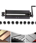 Bead Roller For Sheet Metal Fabrication With Rotary Beading Tool And 6 Dies 18 Inch Throat 1.2mm 18 Gauge Capacity Carbon Steel Manual Beading Machine For Auto Body Panels Ductwork And Welding Projects Pre Drilled Mounting Holes For Stable Stand displayed with dies