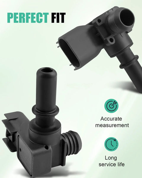 Power brake booster vacuum sensor assembly, black plastic with hose connector and mounting interface