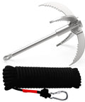 Stainless Steel 4 Claw Grappling Hook With Carabiner And 65ft 8mm Nylon Rope For Camping And Hiking Heavy Duty