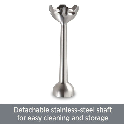 Detachable stainless steel shaft of the Heavy Duty Stainless Steel Immersion Blender With Kickass 600 Watt Motor for easy cleaning.