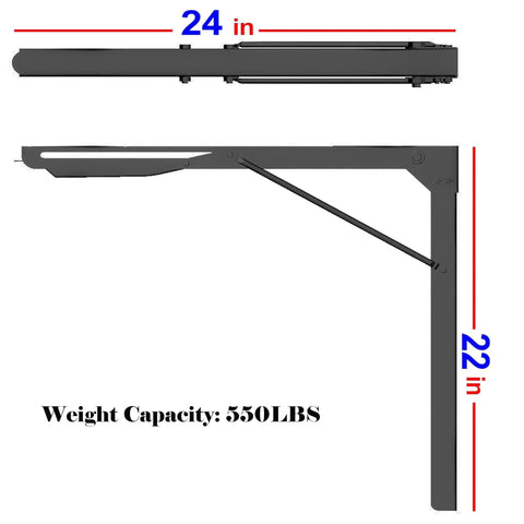 24 Inch Black Heavy Duty Folding Shelf Brackets, Adjustable Steel Wall Mount Collapsible Shelves, Max Load 550 Lb, Garage Ready