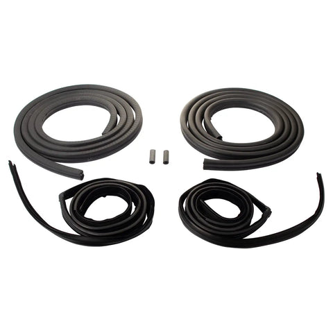 Driver And Passenger Side Door Weatherstrip Seal Kit Fits 1987 Through 1996 Bronco 1987 Through 1990 Bronco II 1987 Through 1997 F150 F250 1997 F250 HD F350 Replacement Weather Seals With Lifetime Warranty black rubber seals on white background