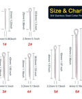 Size chart of Go-To 150 Piece Cotter Pin Assortment Kit In 304 Stainless Steel For Auto, DIY, And Industrial Projects