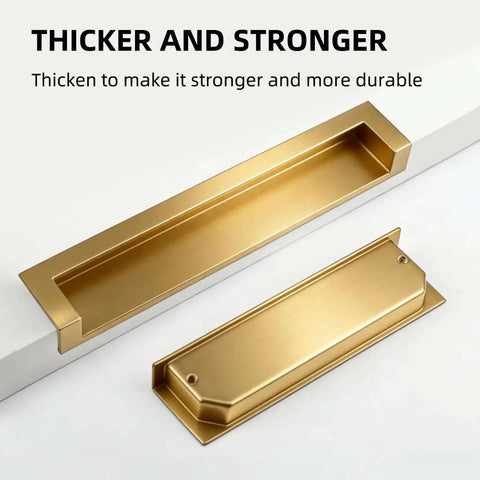 Two Pack Recessed Cabinet Handle And Flush Zinc Alloy Finger Pulls For Kitchen Cabinets, Drawers, And Wardrobes, 3.8 Inch Gold Finish