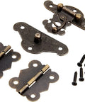 Old School Vibe Antique Retro Hasp Lock Buckle Eye Latch Set With Bronze Hardware, hinges, screws, and fittings