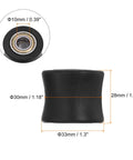 Beefy 10mm Nylon Chain Roller Pulley Tensioner With Concave Guide Wheel Slider For Mini Motorcycle Dirt Bike And Atv Go Kart In Durable Black Finish top view with dimensions highlighted.