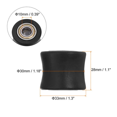 Beefy 10mm Nylon Chain Roller Pulley Tensioner With Concave Guide Wheel Slider For Mini Motorcycle Dirt Bike And Atv Go Kart In Durable Black Finish top view with dimensions highlighted.
