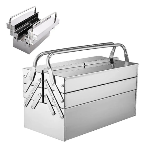 Cantilever Tool Box With Folding Clamshell Design, Pro Grade Stainless Steel Grab And Go Portable Storage Carrier, closed view