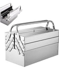 Cantilever Tool Box With Folding Clamshell Design, Pro Grade Stainless Steel Grab And Go Portable Storage Carrier, 5 tier closed view