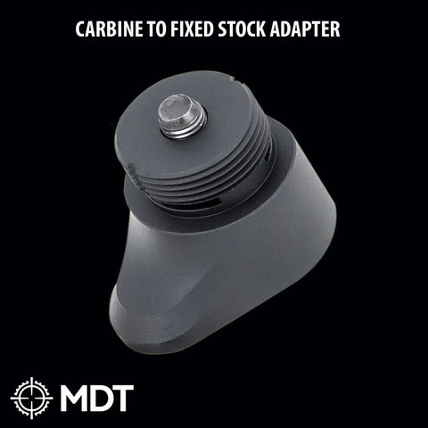 Fixed Stock Adapter For Hunting Firearm Interface Chassis, Adds 0.75 Inch Length Of Pull, Black Durable Build, MDT logo