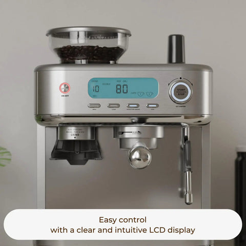 Straight Up Game Changer Espresso Machine With Built In Grinder And Genuine 20 Bar Pressure Stainless Steel Coffee Maker with LCD display.