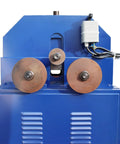 Pro Level Shop Ready Electric Pipe Bender And Tube Roller Machine With Comprehensive Die Setup For Snappy Curves On Square And Round Tubing Up To Three Inches, front view with rollers.
