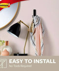 Large Damage Free Wall Hooks with Adhesive Strips No Tools Double Hook Set for Hanging Decor on smooth surface with scarf