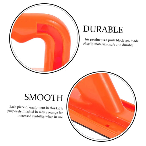 Close-up of orange Table Saw Push Block And Push Stick Set For Woodworking With Soft Rubber Pads highlighting durability and smoothness