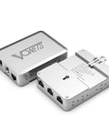 Dual view of Industrial PoE Gigabit Ethernet Switch with Five Ports, Plug and Play, rugged metal case, showing ports and mounting bracket