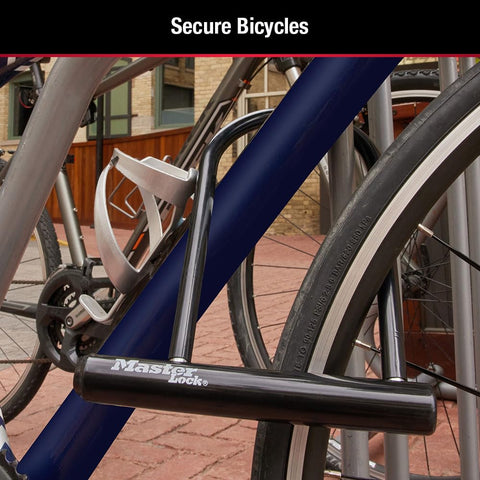 Six And One Eighth Inch Wide U Lock With Eight Inch Shackle For Bikes Heavy Duty Bicycle Lock With Hardened Steel Body Weatherproof Outdoor Security Includes Carrier Bracket For Easy Transport secured on a bicycle frame outdoors