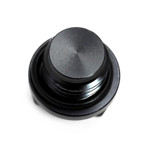 Heavy Duty CNC Aluminum Oil Fill Cap Plug For Kawasaki Dirt Bikes Built Tough For KD80 KX Series, black finish, top view.