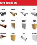 9Pc Oscillating Multi Tool Blade Kit With Slick Quick Swap Feature Rock Solid Fit For Heavy Duty Cutting And Home Scraping Projects showing materials for use including bolts, screws, nails, and wood.