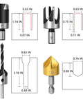 Various chamfer countersink bits from Heavy Duty 23 Piece Woodworking Drill Set Featuring Kickass Chamfer Countersink Bits And Wood Plug Cutters Crafted From High Speed Steel That Works Like A Charm For Every Weekend Warrior Shop Project.