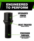 Black M14x1.50 Lug Bolts For Aftermarket Wheels Spline Bolts 27mm Shank 53mm Overall Length Set Of 20 Narrow Conical Seat 60 Degree