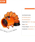 Air Mover Blower 8 Inch With 1070 CFM, 195W Portable Industrial Workhorse Ventilator, ETL Certified, with flexible duct extended
