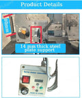Built Like A Tank 750W Bench Grinder Belt Sander showing 14 mm thick steel plate support and servo motor controller.