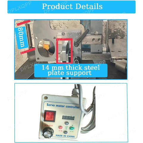 Built Like A Tank 750W Bench Grinder Belt Sander showing 14 mm thick steel plate support and servo motor controller.