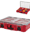 Red Ten Bin Modular Tool Organizer Case With IP65 Weather Seal and Impact Resistant Construction for secure fastener storage.