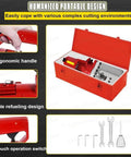 Heavy Duty Electric Hydraulic Rebar Cutter Saw, 1250W Portable Power Tool in red carry case with ergonomic handle and tool accessories.