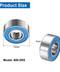 Front and side view of 4 Pack 686-2RS Deep Groove Ball Bearings 6x13x5mm Rubber Sealed Chrome Steel ABEC 5 Low Noise Z4