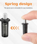 8 Piece Spring Hinge Pins For Cabinet Doors Damper Replacement Pins, spring-loaded iron pins shown in hand with retractable feature.