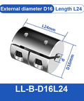 Durable Aluminum Spider Shaft Coupling For 3D Printer Rigid Motor Connector showing dimensions 16mm diameter and 24mm length.