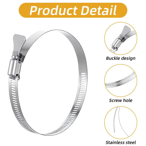 Beefy Stainless Steel Duct Clamps Pack Of 20 For 3.5 To 4.5 Inch Hose Clamp Adjustable Range 91 To 114 Mm 12 Mm Bandwidth displayed