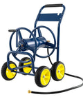 Must Have Heavy Duty Garden Hose Reel Cart With Four Solid Wheels Mobile Water Hose Cart That Holds Up To 330 Ft Of 5/8 Inch Hoses Durable Metal Frame Easy Maneuver For Lawn And Backyard Navy Blue
