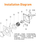 Installation diagram for Ultra Quiet Bathroom Exhaust Fan With LED Light 110 CFM Ceiling Mount Ventilation Fan 1.0 Sones