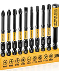 Ten Piece Pro Grade All In One Impact Screwdriver Bit Set With Magnetic Extension Holder Includes PH1 PH2 PH3