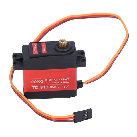 Professional Grade 20Kg High Torque Digital Metal Geared Servo Motor Built Like A Tank With Slick Tracking And Knockout Stability For RC Planes Drones And Custom Robots, showing servo with metal gear train and wiring.