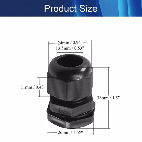 4 Pack Cable Gland Kit M20x1.5 Waterproof Plastic Strain Relief For 6-12mm Cables with dimensional details