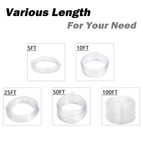 Various lengths of Clear 3/8 Inch ID 100 Ft Vinyl Tubing For Low Pressure, Flexible PVC Hose, Heavy Duty UV Resistant