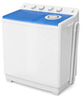 Dual Tub Portable Washing Machine With 30 Lb Wash Barrel And 18 Lb Spinner Drain Pump great for apartments and dorms, featuring a blue lid.