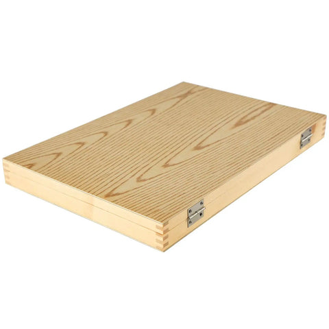 Wooden storage case for Eight Piece Wood Lathe Chisel Kit With HSS Blades, Woodworking Turning Tools, closed view.